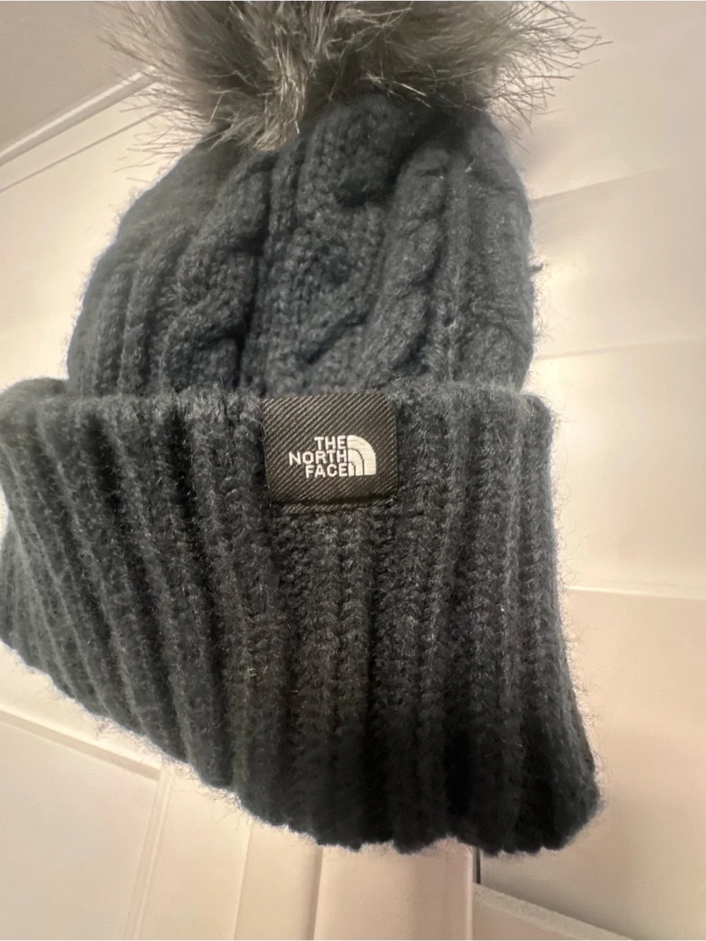 The North Face Black Cable-Knit Pom Beanie
